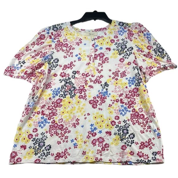Style and Co Blouse Womens size Large Pink Floral Balloon Short Sleeve New - Picture 1 of 7